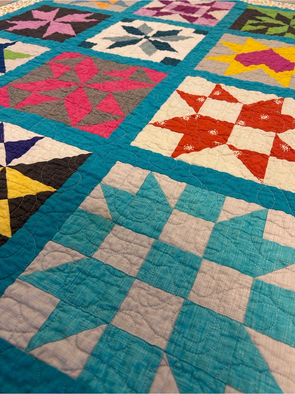 Handmade 12 Block Sampler Quilt - Picture 2 of 5